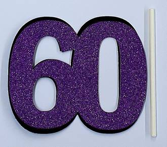 60th Glitter Purple Cake Topper (Card 85x70mm)