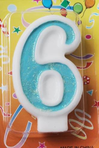 Candle Glitter Blue Number #6 (80mm)