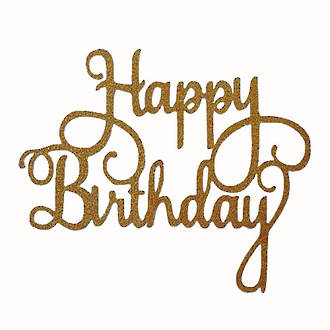 "Happy Birthday" Glitter Gold Cake Topper (Card 140x110mm)
