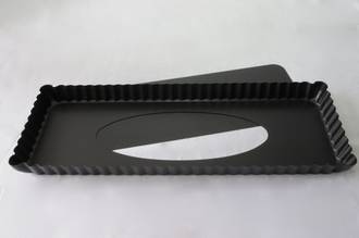 Oblong Quiche Tin, Teflon Coated, Loose base: 360x119x26mm
