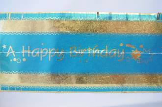 Happy Birthday Band 7m x 76mm wide  Gold on Blue