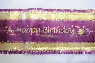 Happy Birthday Band 1m x 76mm wide  Gold on Purple