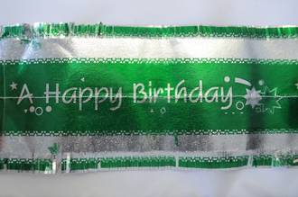 Happy Birthday Band 7m x 76mm wide Silver on Green