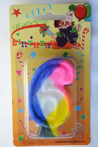 Candle Rainbow Numeral 6 (75mm) - 92 LEFT