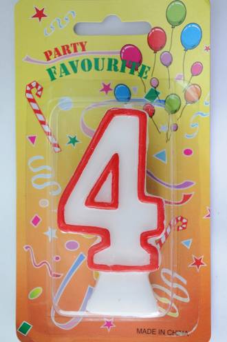 Candle White Red Edge Number #4 (80mm)