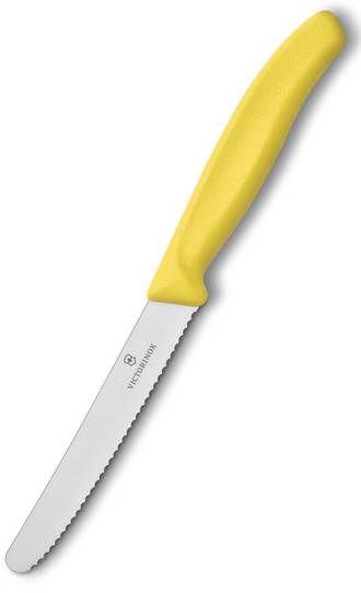 Tomato Knife, Yellow Nylon Handle (11cm Serrated Blade)