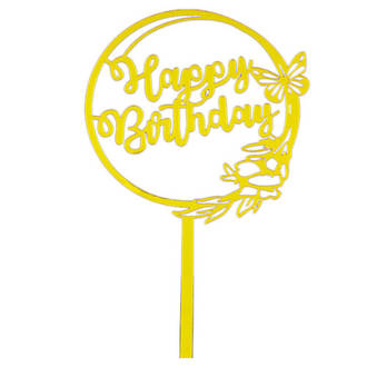 "Happy Birthday" Gold Butterfly Topper Pic (150x120mm)