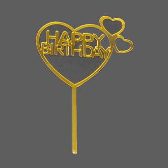 "Happy Birthday" Gold Heart 1 Topper Pic (150x120mm)