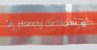 Cake Band Happy Birthday Red/Silver 63mm (1m)