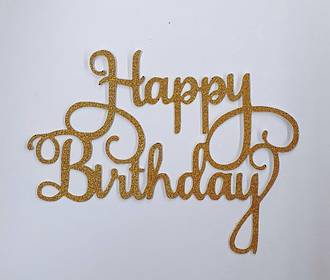 "Happy Birthday" Glitter Gold Cake Topper (Card 140x110mm)