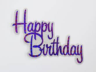 "Happy Birthday" Glitter Silver & Purple Cake Topper (Card 130x110mm)