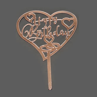 "Happy Birthday" Pink Heart 1 Topper Pic (150x120mm)