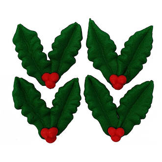 Holly Leaves with Berries Small/Flat - 35mm (Box of 60)