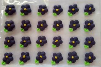Icing Drop Flowers Purple with leaf 19mm (Packet of 24) - SOLD OUT