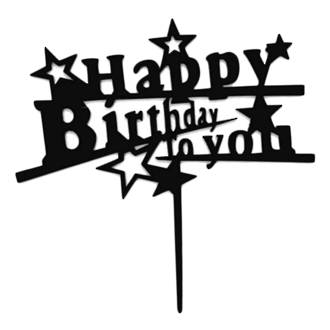 "Happy Birthday" Black Star Topper Pic (150x120mm)