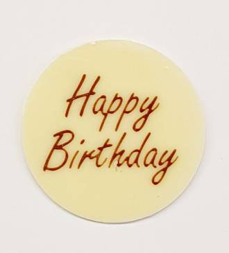 Chocolate White - "Happy Birthday" Round 75mm (50PK)