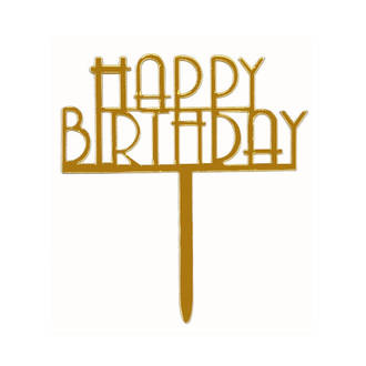 "Happy Birthday" Gold Block Script Topper Pic (150x120mm)