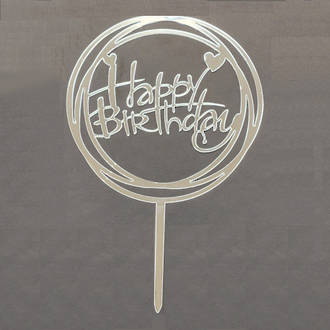 "Happy Birthday" Silver Heart Topper Pic (150x120mm)