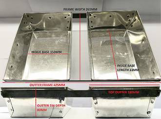 2 Strap Loaf Tin Inner base: 220mmx150mmx80mm Top 180mm (Frame 425x265mm)
