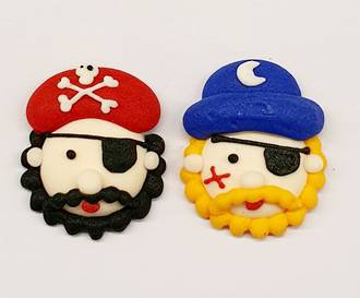 Icing Pirate Faces (Assorted Box of Red/Blue Head Scarf) Box of 40, 30mm