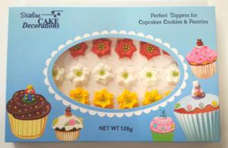 Poinsettia Flowers, 30mm, Red ,White & Yellow, 2D Icing (Wholesale Box of 40)