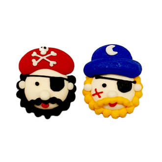 Icing Pirate Faces (Assorted Box of Red/Blue Head Scarf) Box of 40, 30mm