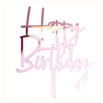 "Happy Birthday" Pink Script Topper Pic (150x120mm)