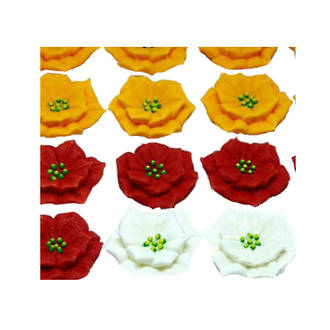 Poinsettia Flowers, 30mm, Red ,White & Yellow, 2D Icing (Wholesale Box of 40)
