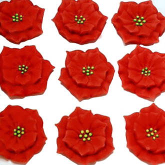 Poinsettia Flowers, 30mm, Red , 2D Icing (Wholesale Box of 40)