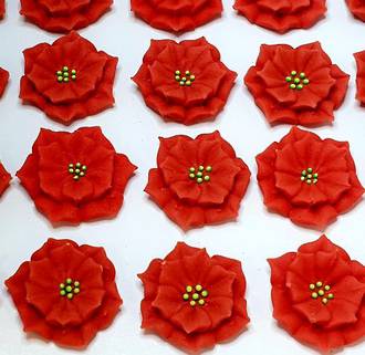 Poinsettia Flowers, 30mm, Red , 2D Icing (Wholesale Box of 40)