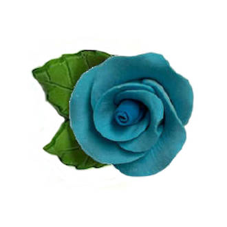 Icing Blue Roses With Leaves 40mm.  Box of 144
