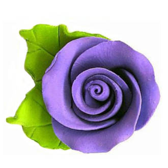 Icing 30mm Purple Roses With Leaf (144)