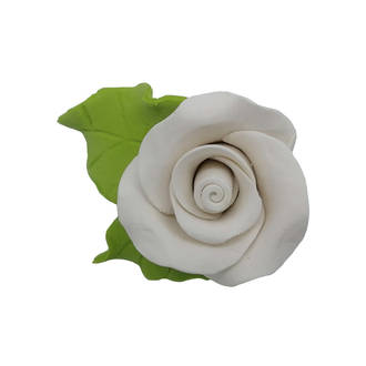 Icing 30mm White Roses With Leaf (144)