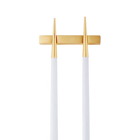 Goa White & Matt Gold Chopstick Pair with Stand