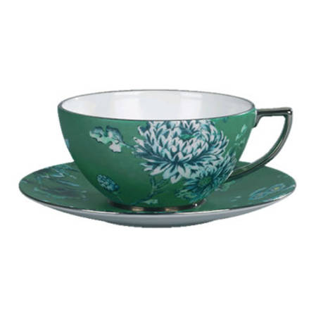 Chinoiserie Green Cup & Saucer Pair