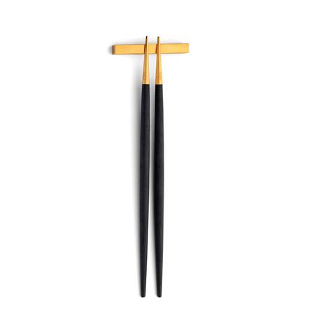 Goa Black & Matt Gold Chopstick Pair With Stand