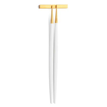 Goa White & Matt Gold Chopstick Pair with Stand
