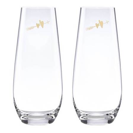two hearts stemless flute pair