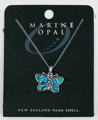 PJS12 - Marine Opal Fine Chain Necklace - Paua Butterfly