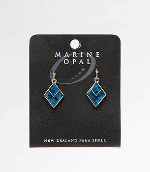 MOE77 - Marine Opal Diamond with V Blue Paua Earrings