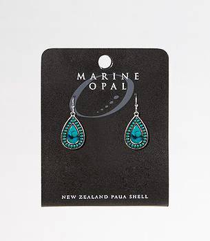 MOE95 - Marine Opal Tear Drop Turquoise Black Paua Centre Earrings