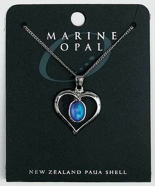 PJS13 - Marine Opal Fine Chain Necklace - Paua Oval in Heart