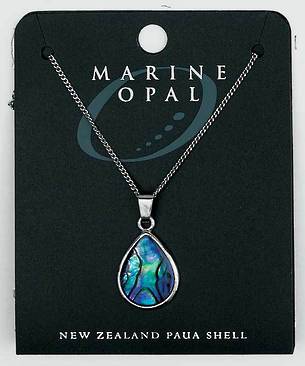 PJS5 - Marine Opal Fine Chain Necklace - Paua Short Tear Drop