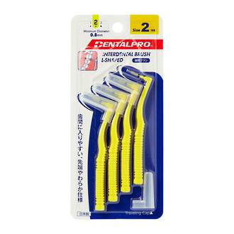 Dental Pro Interdental Brush L Shaped (4 pack) Size 2 0.8mm (SS) Yellow