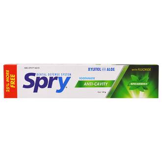 Spry Xylitol and Aloe Fluoride Toothpaste by XLear- Spearmint 