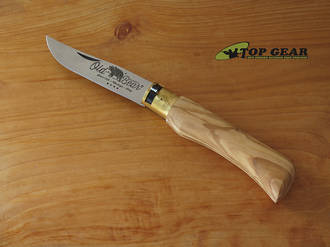 Antonini Knives Old Bear Large Folding Knife, Olive Handle Stainless Steel - 9307/21_LU