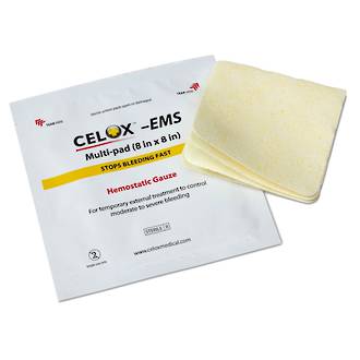 Celox EMS 8" x 8" Hemostatic Gauze Pad Coated with Celox Granules