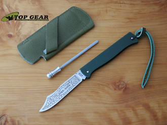 Douk-Douk Pocket Knife with Leather Sheath and Sharpening Steel, Green Handle - 815GMCOLG