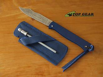 Douk-Douk Pocket Knife with Leather Sheath and Sharpening Steel, Blue Handle - 815GMCOLB