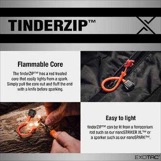Exotac TinderZip Emergency Tinder Zipper Pull, Black - 9000-BLK